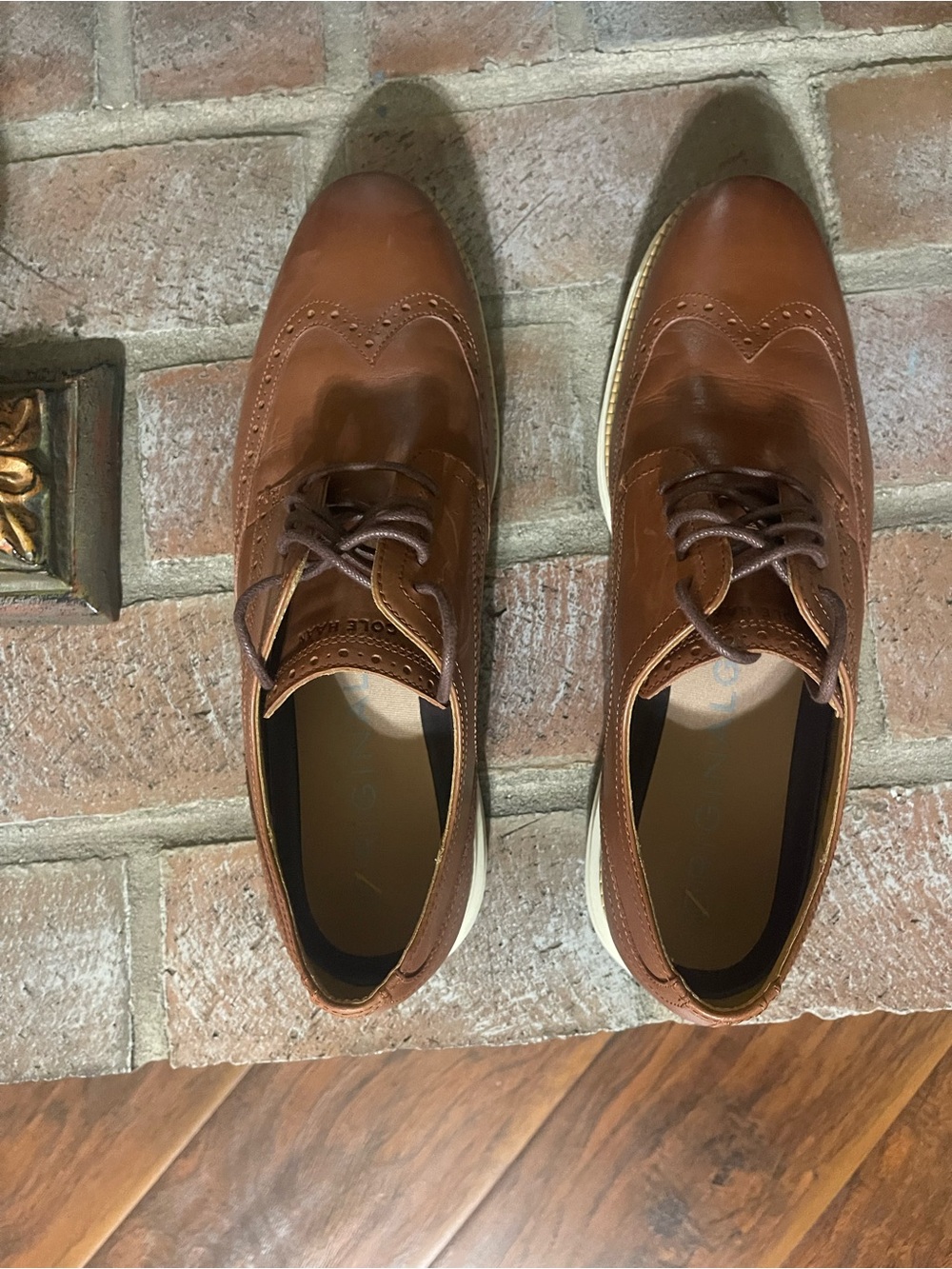 Cole Haan Tan Leather Wingtip Derbys with Contrasting White Sole - Picture 4 of 4